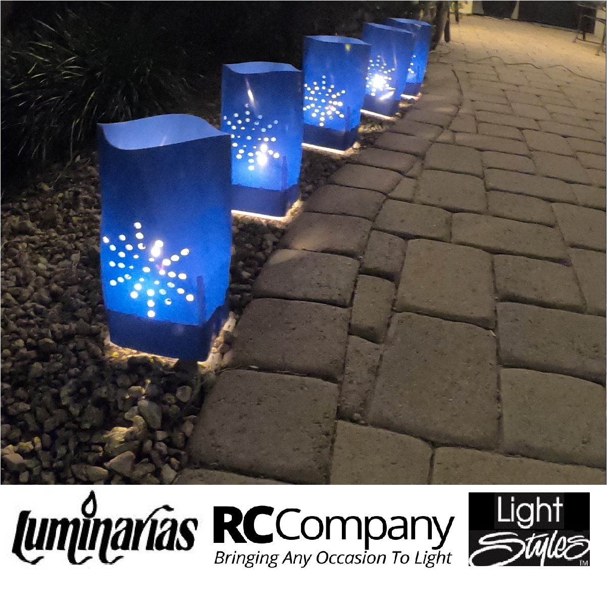 RC brand DIECUT BLUE STARBURST ELECTRIC luminary pathway light SLEEVES 