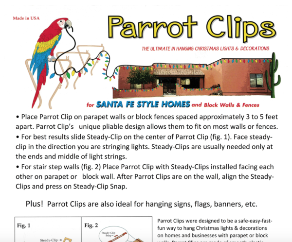Directions from RC Company on installing Parrot Clips for Directions for using Parrot Clips on luminarias.